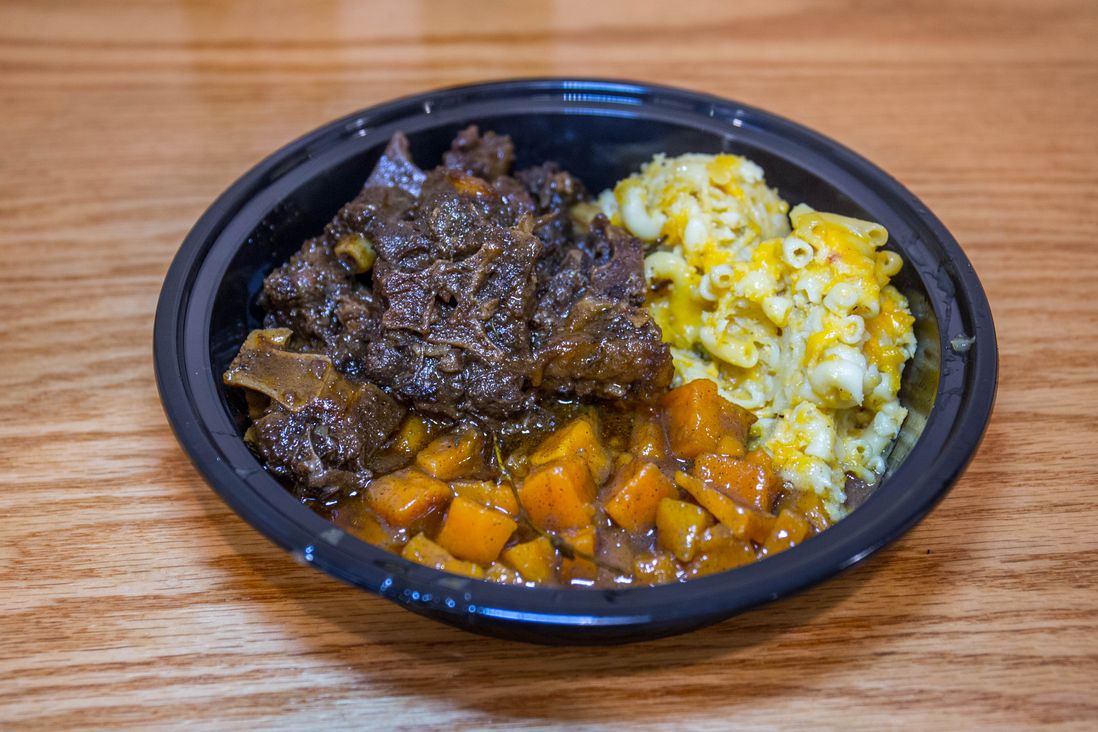 Small Oxtail plate with Baked Mac & Cheese and Candied Yams ($10)<br/>